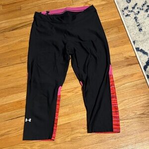 Under Armour Black Leggings with Pink and Red Stripes
